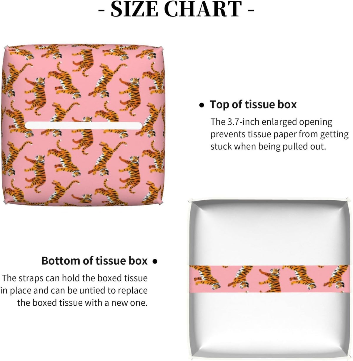 Pink Tigers Tissue Box Cover Square Pu Leather Tissue Holder Facial Tissue Case Facial Paper Organizer Dispenser for Home Bedroom Dresser Night Stand Office Desk Car