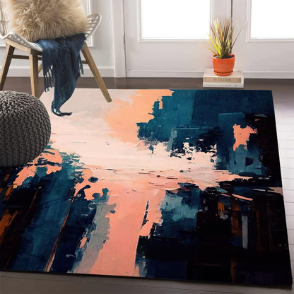 Navy Blue Peach Pink Retro Abstract Area Rug for Living Room Bedroom Dining Room Modern Contemporary Washable Carpet 6x8 Home Office Soft Kitchen Runner Rug