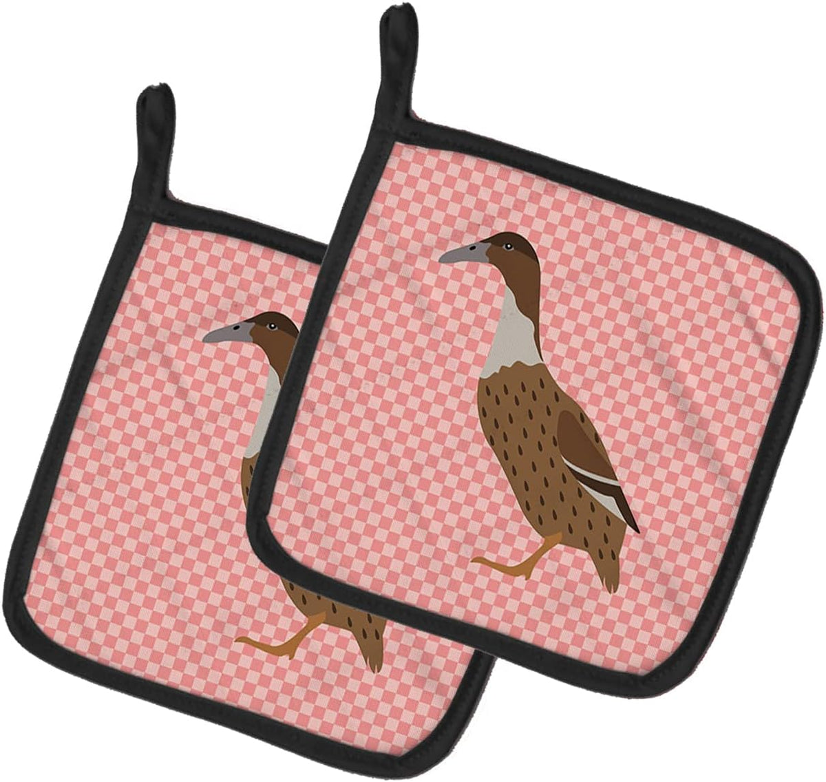 BB7861PTHD Dutch Hook Bill Duck Pink Check Pair of Pot Holders Kitchen Heat Resistant Pot Holders Sets Oven Hot Pads for Cooking Baking BBQ, 7 1/2 x 7 1/2