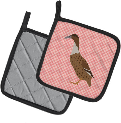 BB7861PTHD Dutch Hook Bill Duck Pink Check Pair of Pot Holders Kitchen Heat Resistant Pot Holders Sets Oven Hot Pads for Cooking Baking BBQ, 7 1/2 x 7 1/2