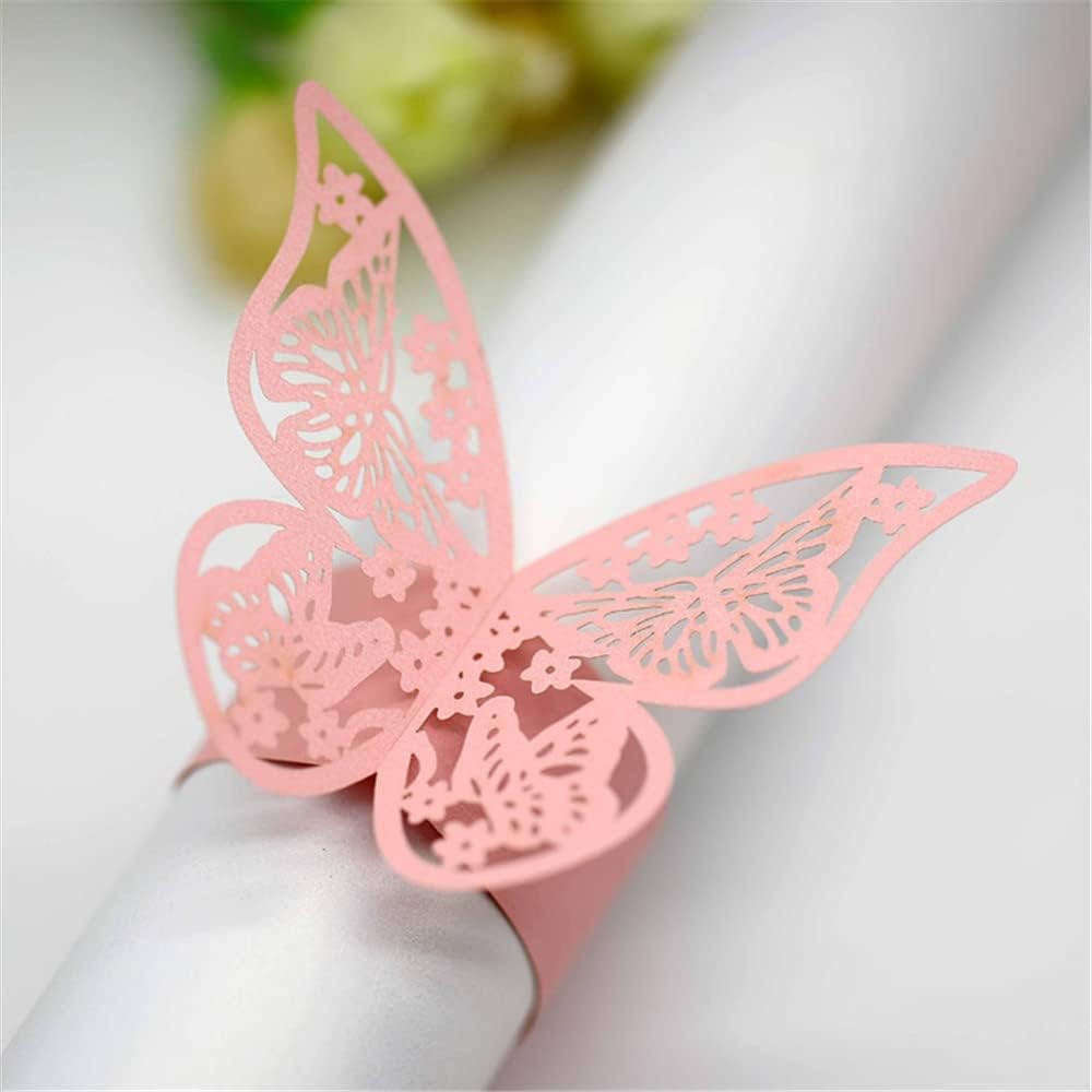 100pcs 3D New Butterfly Paper Napkin Rings Weddings Party Serviette Table Decoration Restaurant (Pink)