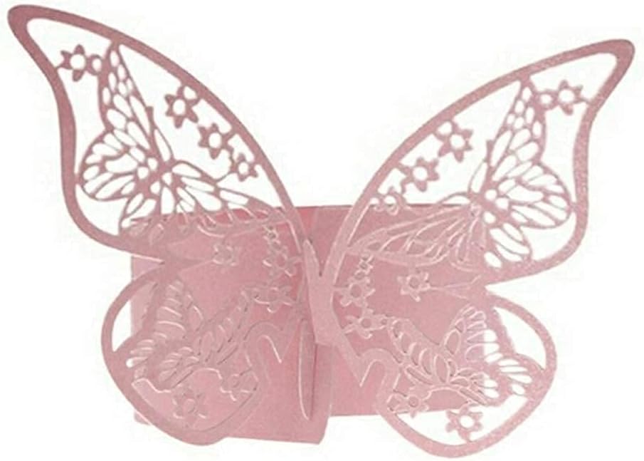 100pcs 3D New Butterfly Paper Napkin Rings Weddings Party Serviette Table Decoration Restaurant (Pink)