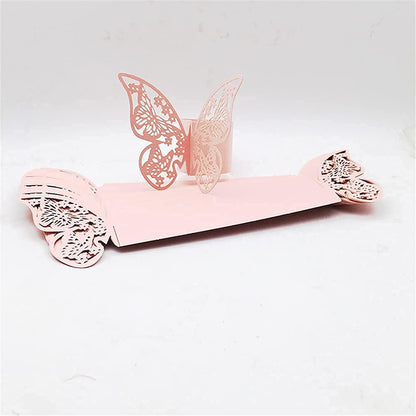 100pcs 3D New Butterfly Paper Napkin Rings Weddings Party Serviette Table Decoration Restaurant (Pink)