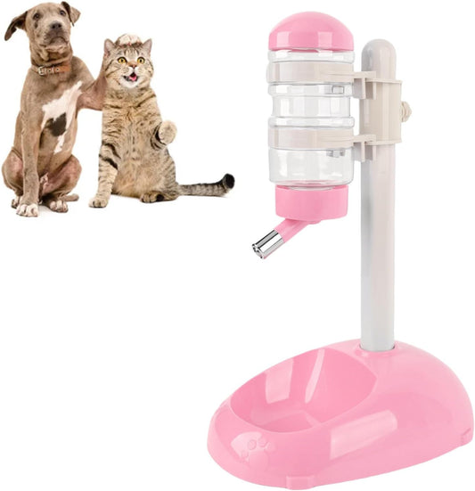 Automatic Standing Water Dispenser Bowl, Pet Adjustable Height Feeder for Water 500ml Capacity Standing Water Feeder with Detachable Bottles Ideal for Dogs Cats (Pink)