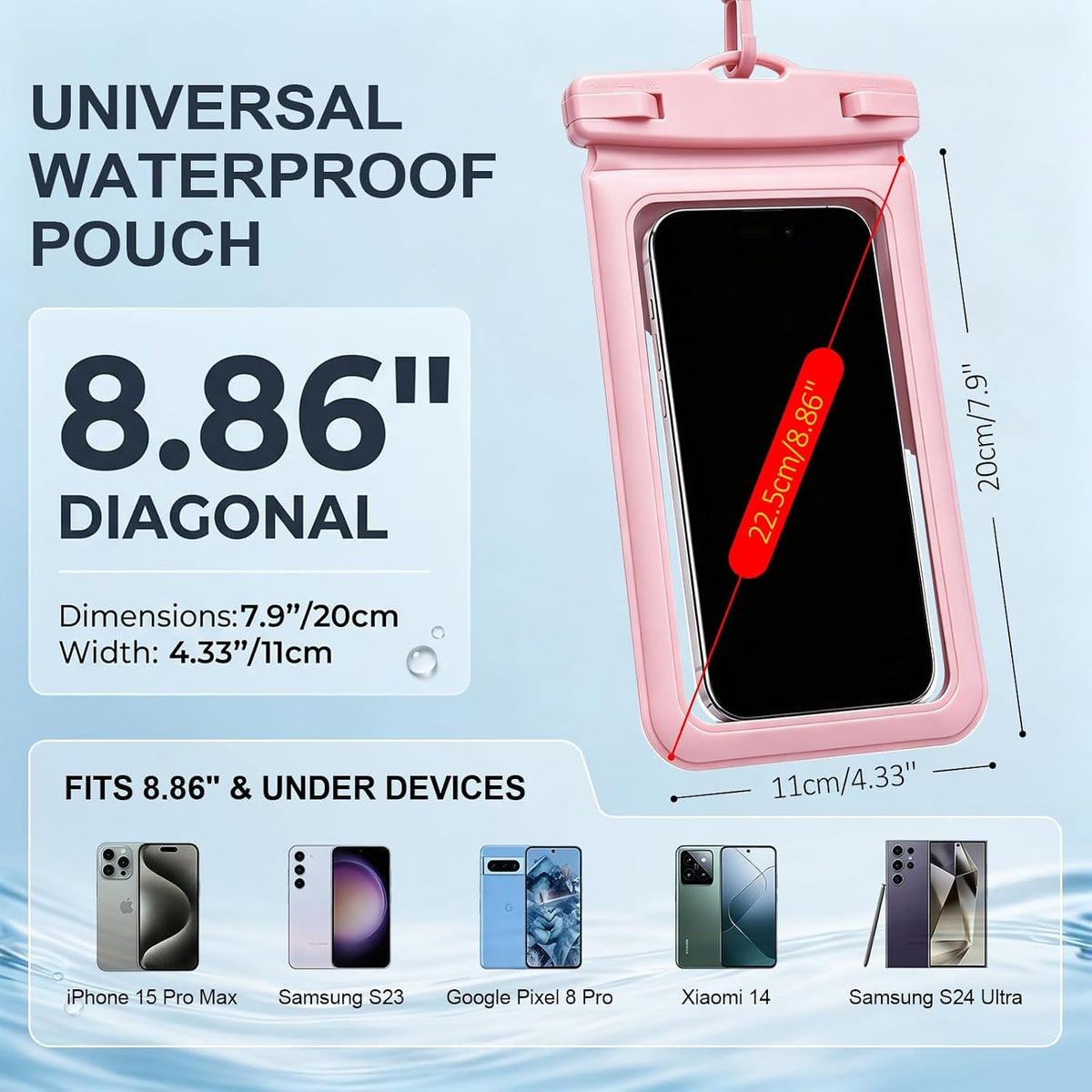 Waterproof Phone Pouch for iPhone 17 16 15 Pro Max IPX8 Pink-8.3