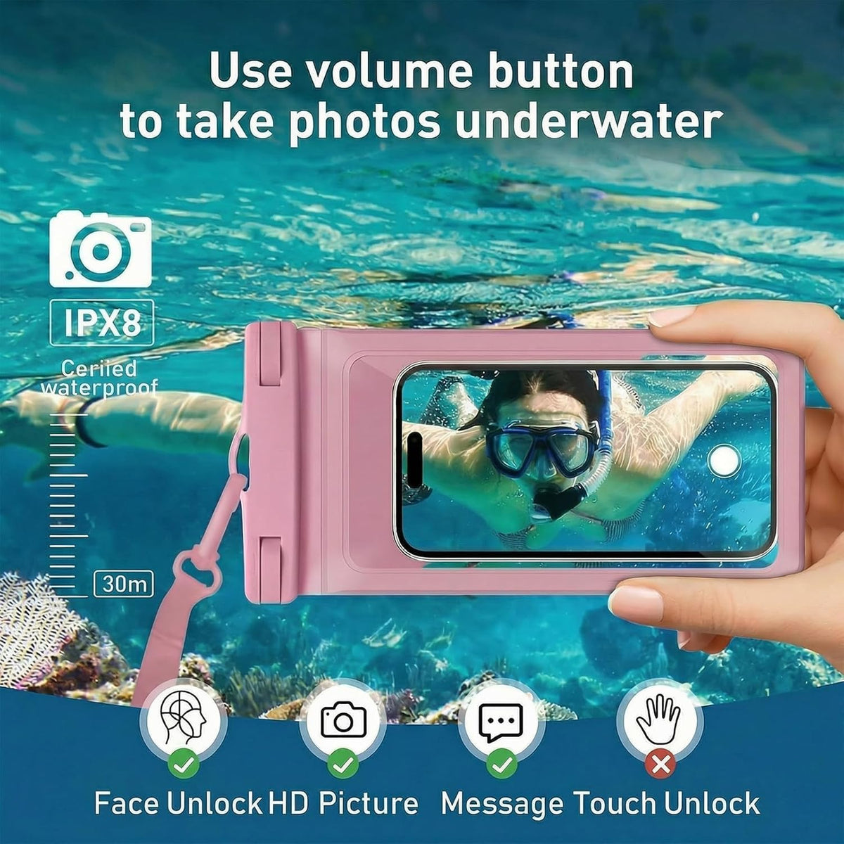 Waterproof Phone Pouch for iPhone 17 16 15 Pro Max IPX8 Pink-8.3
