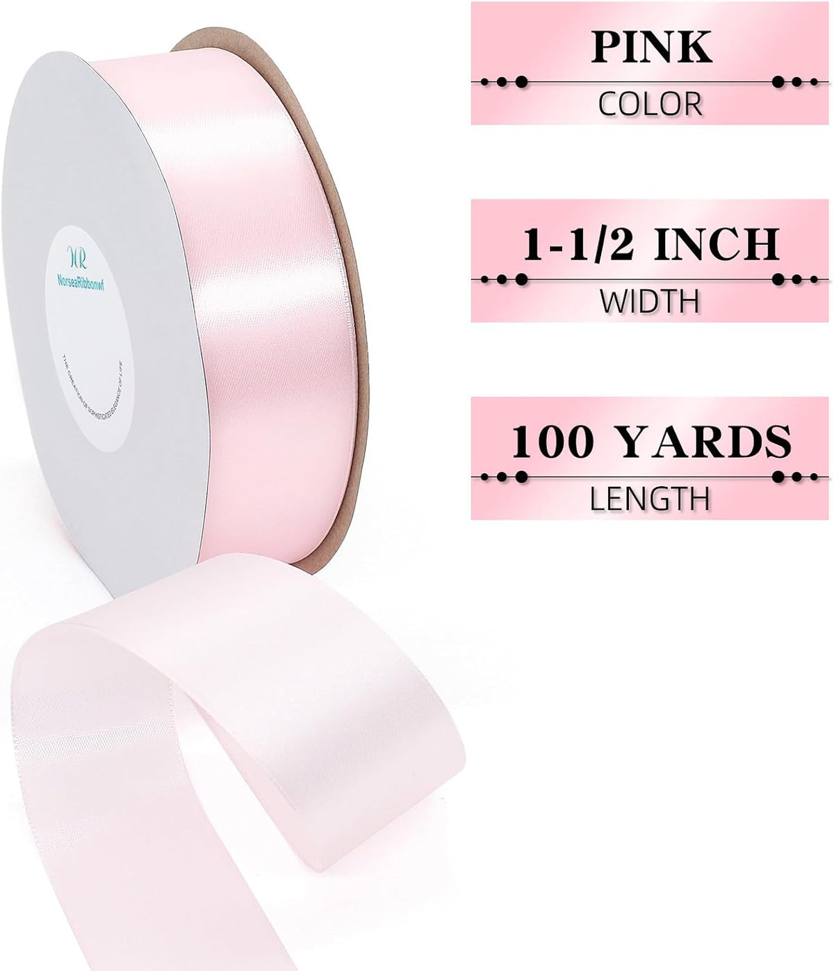 1-1/2 Inch x 100 Yards Pink Satin Ribbon for Gift Wrapping, Wedding Bows, Valentine's Day Decor, Crafts & Christmas Decorations