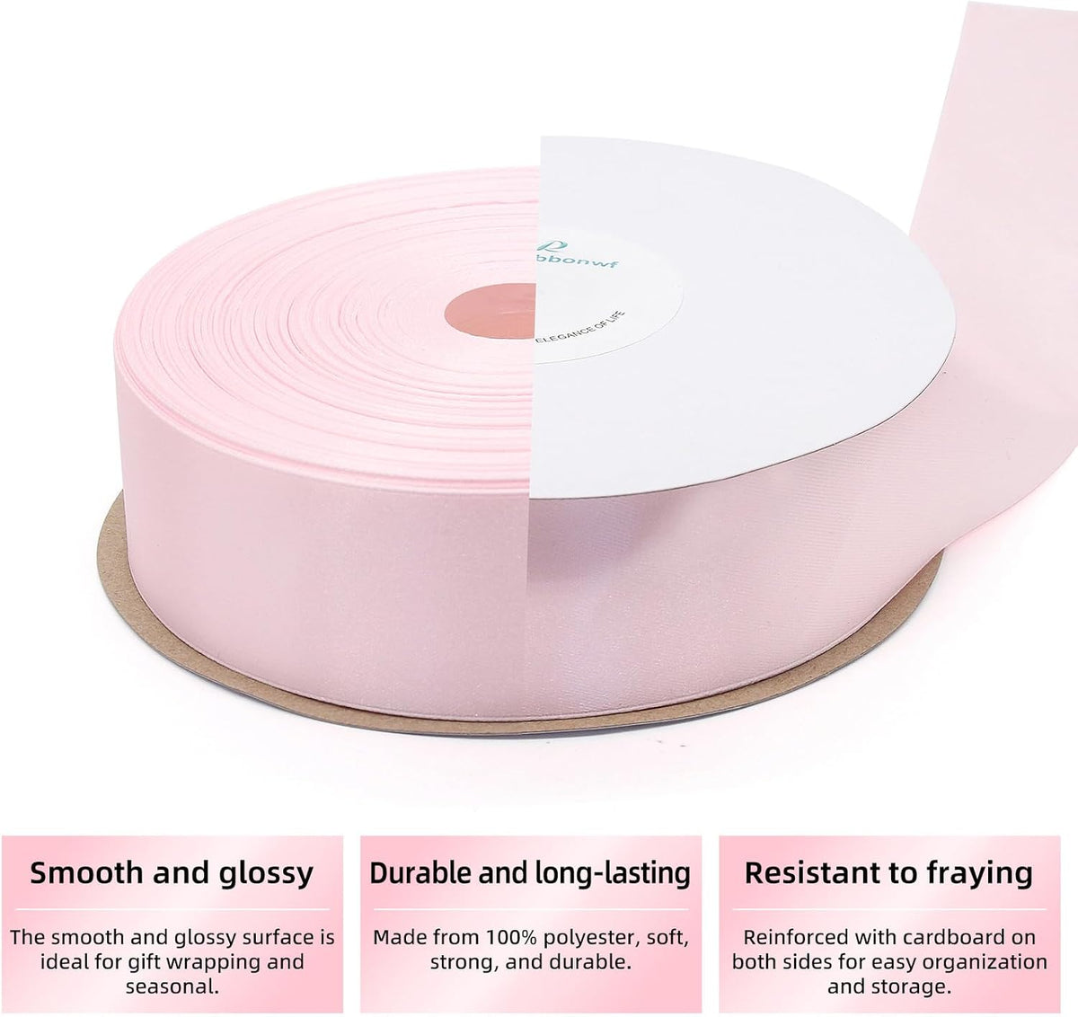 1-1/2 Inch x 100 Yards Pink Satin Ribbon for Gift Wrapping, Wedding Bows, Valentine's Day Decor, Crafts & Christmas Decorations