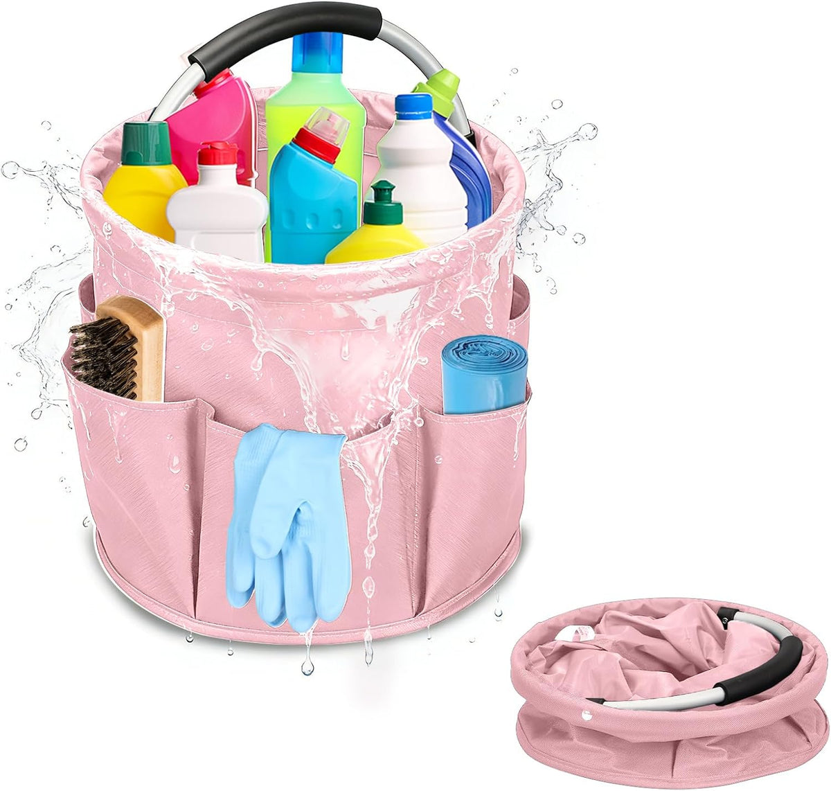 Pink Cleaning Caddy Bag 17L Foldable Organizer Handle