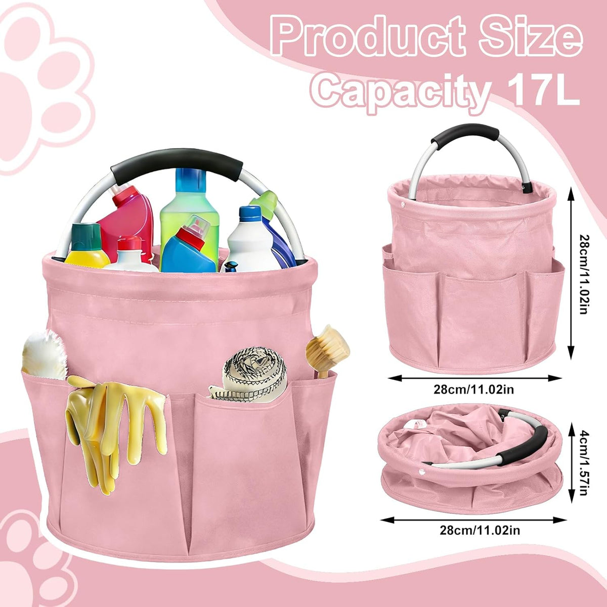 Pink Cleaning Caddy Bag 17L Foldable Organizer Handle