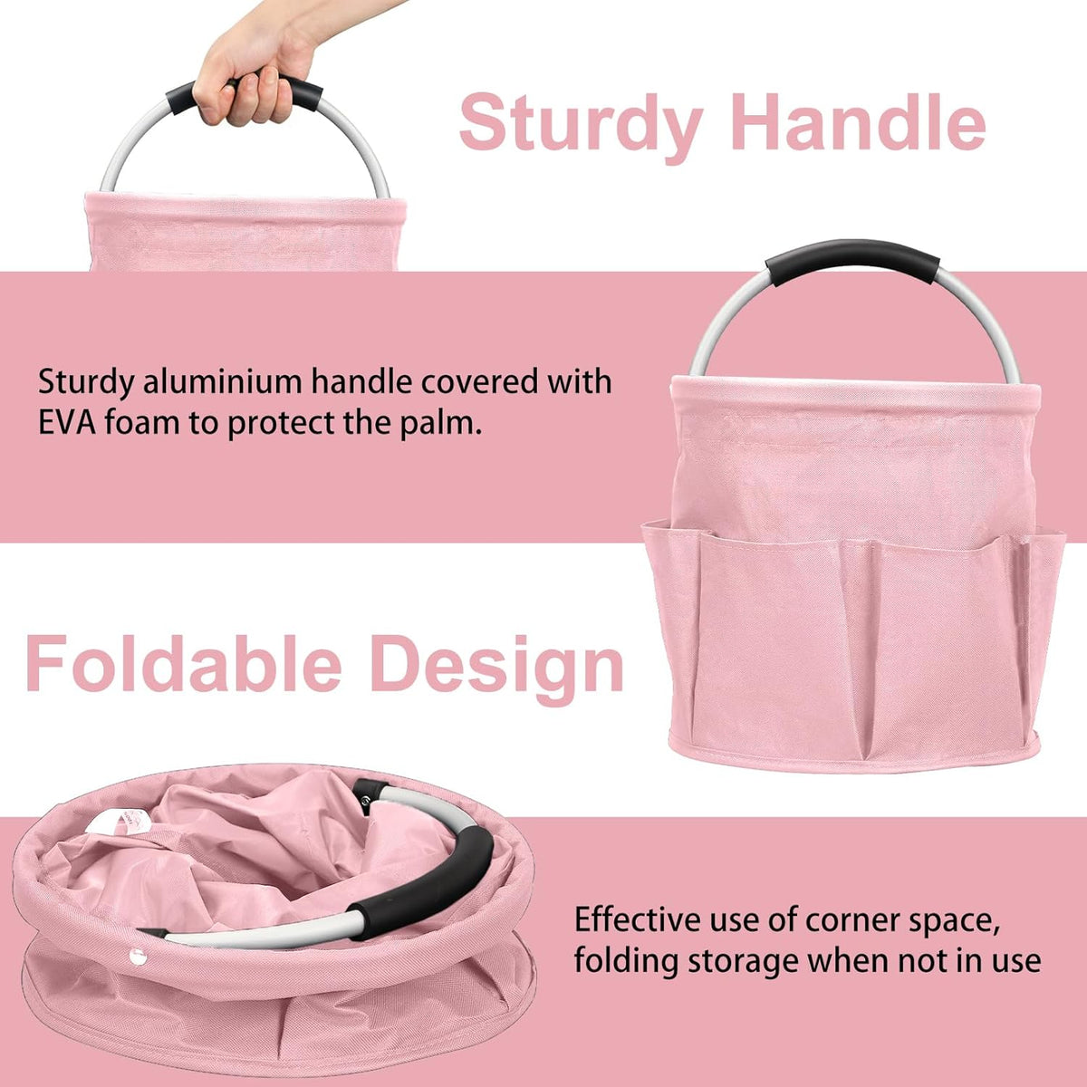 Pink Cleaning Caddy Bag 17L Foldable Organizer Handle