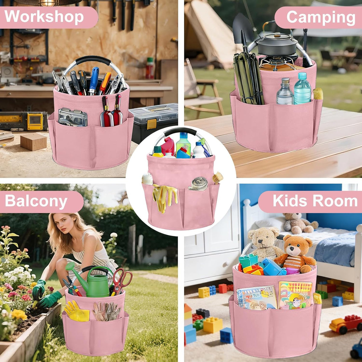 Pink Cleaning Caddy Bag 17L Foldable Organizer Handle