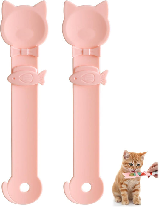 2 Pack Cat Squeeze Treat Spoon, Cute Cat Treat Feeder Spoon