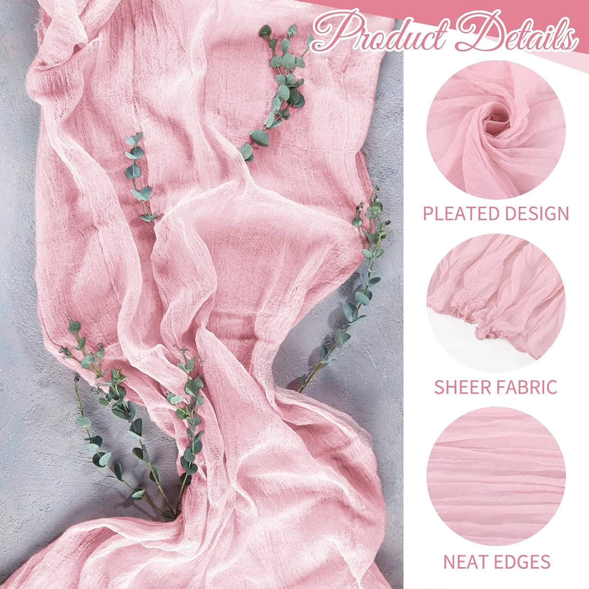3 Pack Light Pink Table Runner 17x108 Inch Cheesecloth Table Runner Boho Gauze Table Runners Romantic Rustic Sheer Fabric Cheese Cloth Table Runners for Wedding Party Baby Shower Birthday Home Decor
