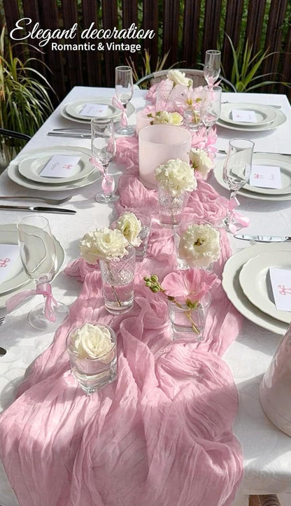 3 Pack Light Pink Table Runner 17x108 Inch Cheesecloth Table Runner Boho Gauze Table Runners Romantic Rustic Sheer Fabric Cheese Cloth Table Runners for Wedding Party Baby Shower Birthday Home Decor