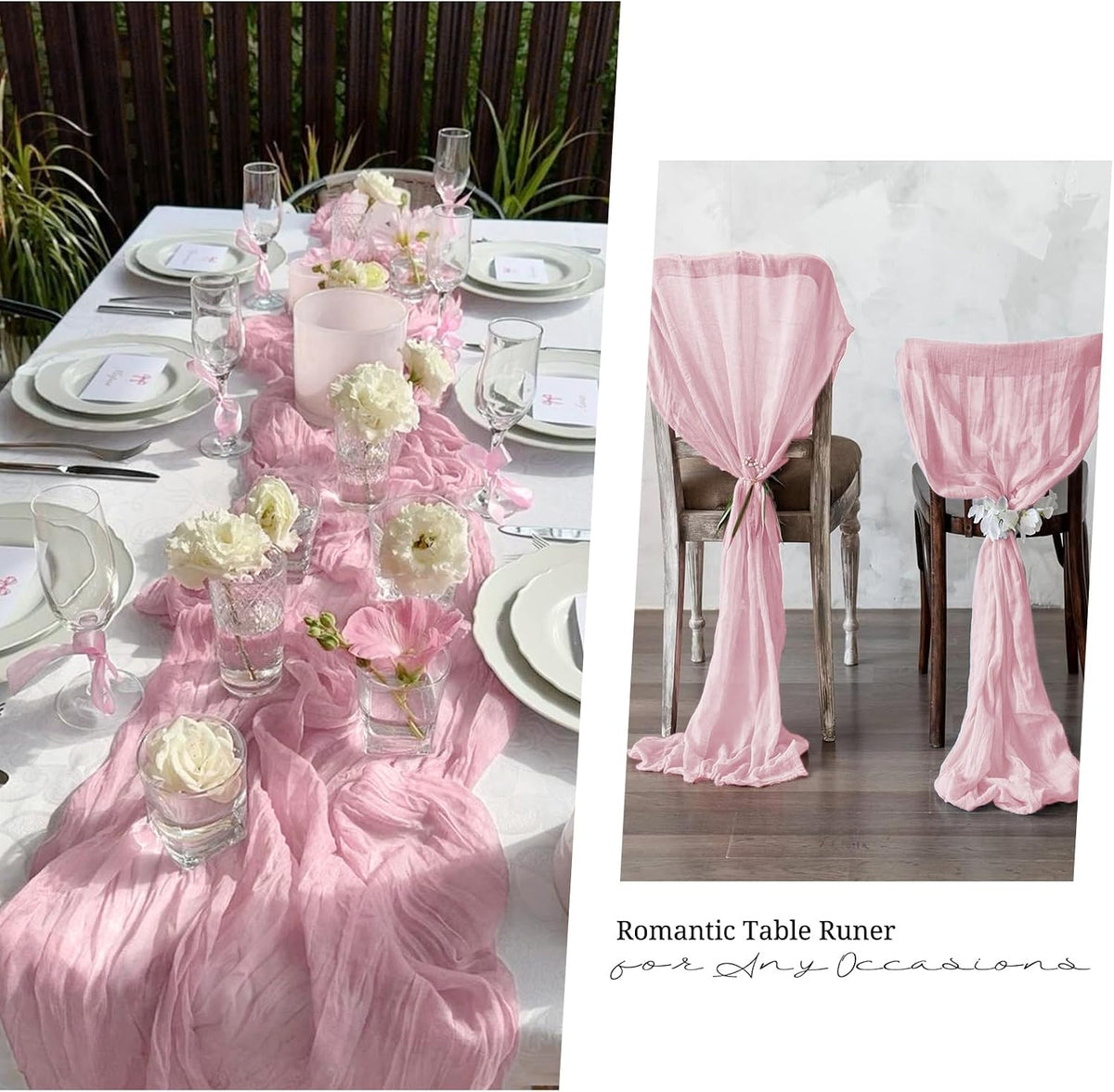 3 Pack Light Pink Table Runner 17x108 Inch Cheesecloth Table Runner Boho Gauze Table Runners Romantic Rustic Sheer Fabric Cheese Cloth Table Runners for Wedding Party Baby Shower Birthday Home Decor