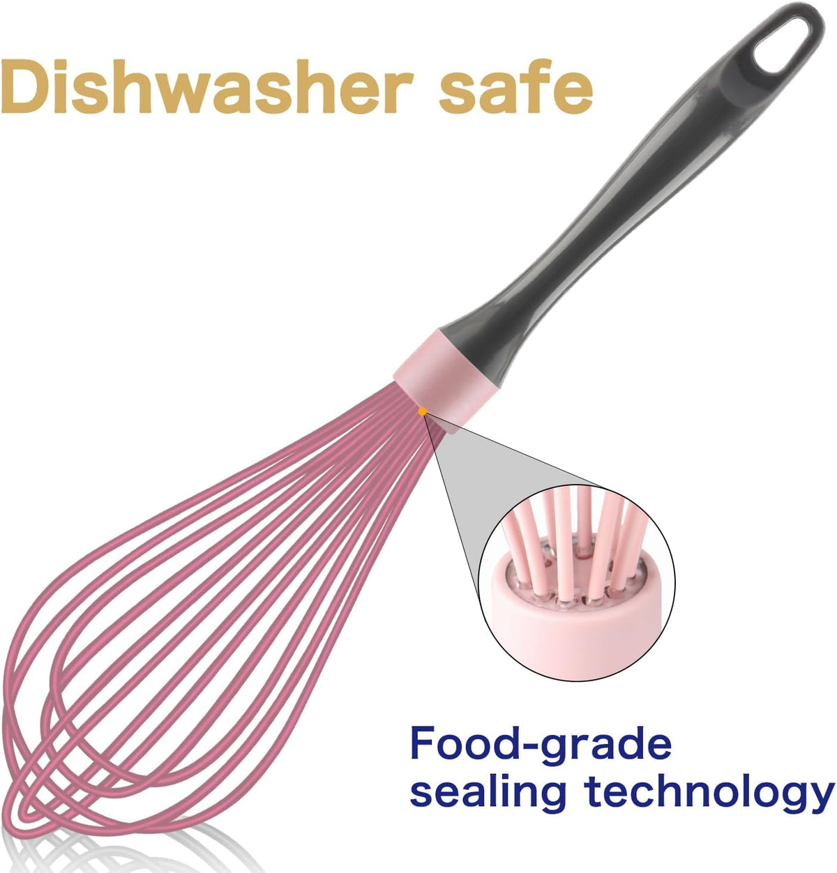 Dishwasher Safe Silicone Whisk, 12-Inch, Non-Scratch, Pink