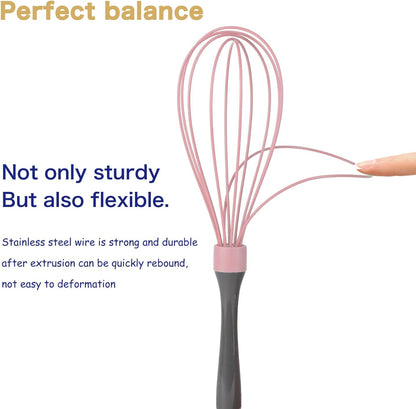 Dishwasher Safe Silicone Whisk, 12-Inch, Non-Scratch, Pink