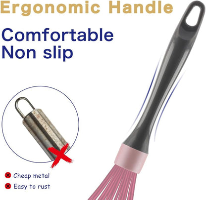 Dishwasher Safe Silicone Whisk, 12-Inch, Non-Scratch, Pink