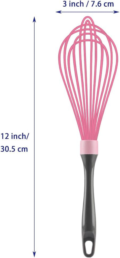 Dishwasher Safe Silicone Whisk, 12-Inch, Non-Scratch, Pink
