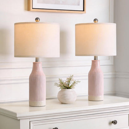 23.75inch Pink Modern Ceramic Bedside Lamp Set of 2 with 5FT Cord for Bedroom Decor Farmhouse Table Lamp for Living Room Office Dorm