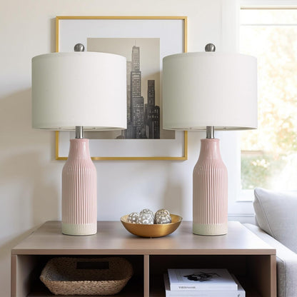 23.75inch Pink Modern Ceramic Bedside Lamp Set of 2 with 5FT Cord for Bedroom Decor Farmhouse Table Lamp for Living Room Office Dorm