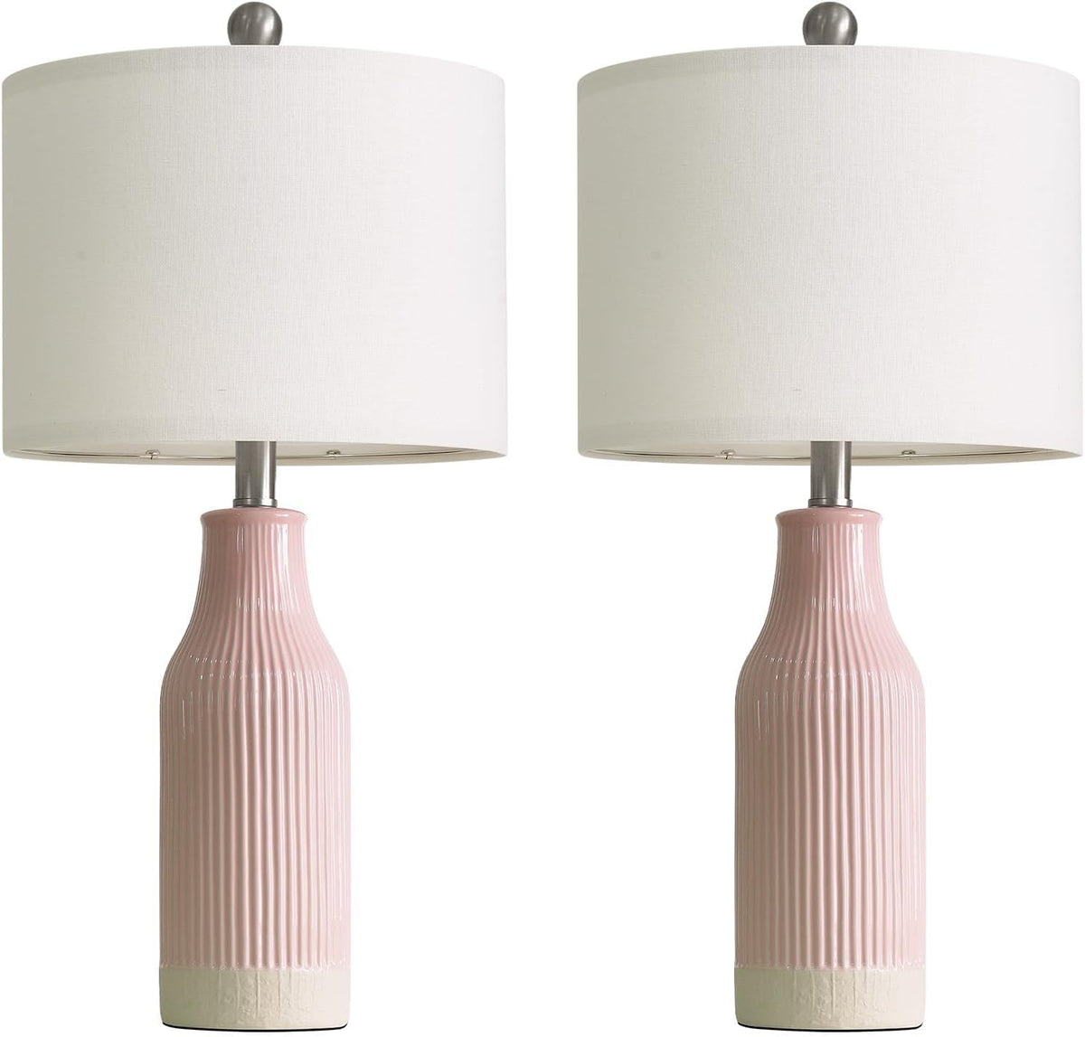 23.75inch Pink Modern Ceramic Bedside Lamp Set of 2 with 5FT Cord for Bedroom Decor Farmhouse Table Lamp for Living Room Office Dorm