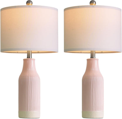 23.75inch Pink Modern Ceramic Bedside Lamp Set of 2 with 5FT Cord for Bedroom Decor Farmhouse Table Lamp for Living Room Office Dorm
