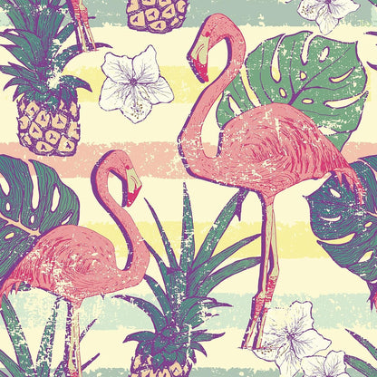 Flamingo Wallpaper Peel and Stick Pink Green Gold Self Adhesive Vintage Retro Tropical Wall Paper Floral Bird Leaf Pineapple Fruit 17.5x78.8" Removable Waterproof Contact Paper for Bathroom