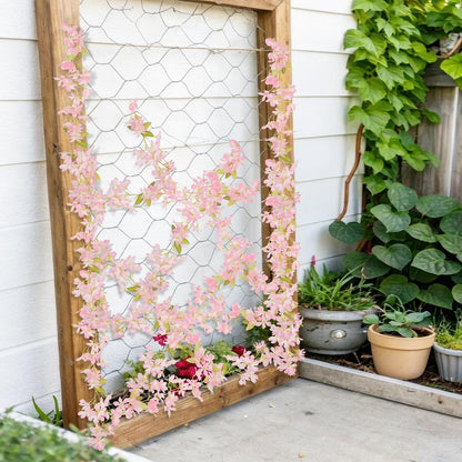 2Pcs Artificial Flowers Garland Faux Cherry Blossom Fake Flower Vines Pink