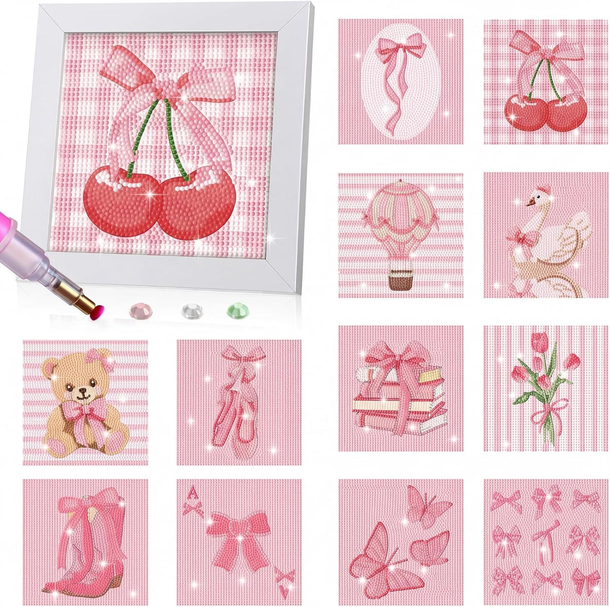 13 Pcs Coquette Pink Small Diamond Art Kits for Adults Craft DIY