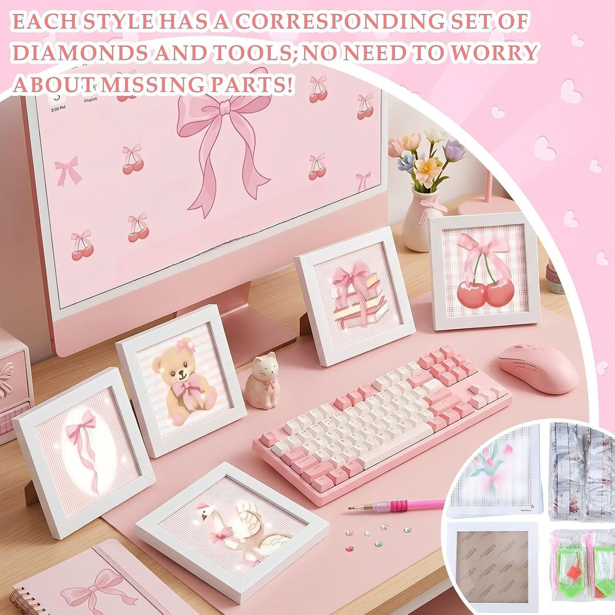 13 Pcs Coquette Pink Small Diamond Art Kits for Adults Craft DIY
