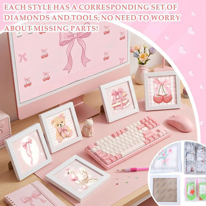 13 Pcs Coquette Pink Small Diamond Art Kits for Adults Craft DIY