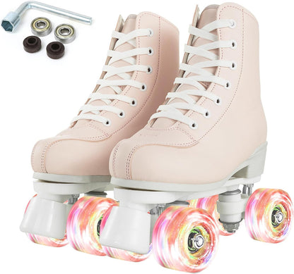 Roller Skates for Women and Men PU Leather High-top Adult Roller Derby Skate Wheels Light Up Roller Skate Four-Wheel Shiny Roller Skates Unisex