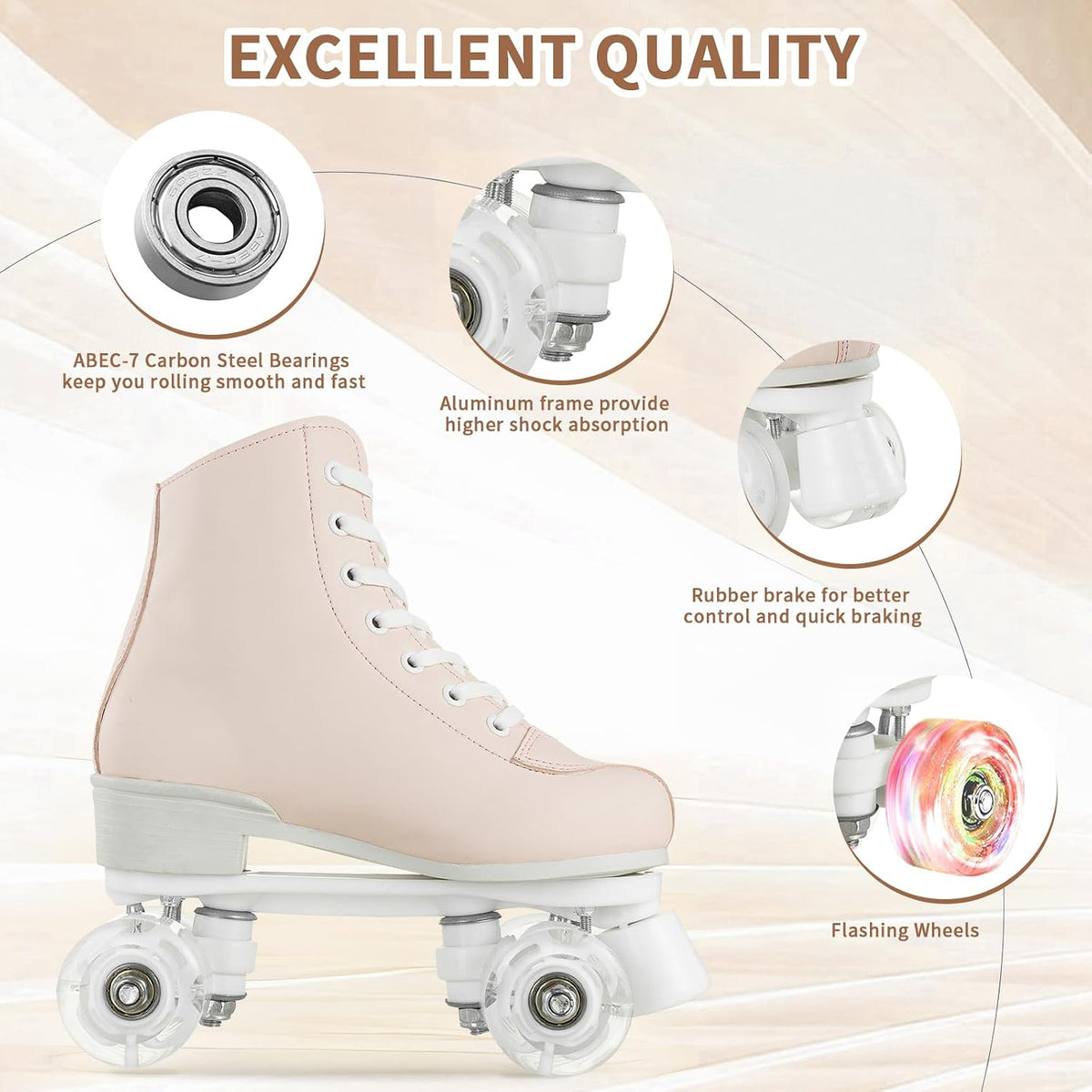 Roller Skates for Women and Men PU Leather High-top Adult Roller Derby Skate Wheels Light Up Roller Skate Four-Wheel Shiny Roller Skates Unisex