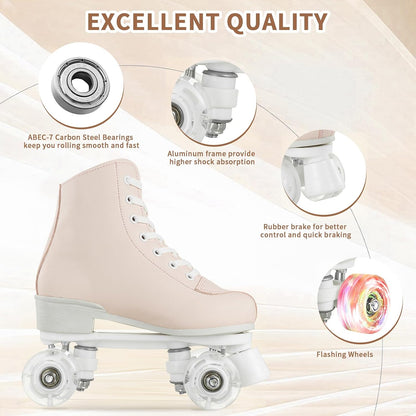 Roller Skates for Women and Men PU Leather High-top Adult Roller Derby Skate Wheels Light Up Roller Skate Four-Wheel Shiny Roller Skates Unisex