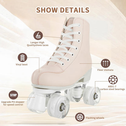 Roller Skates for Women and Men PU Leather High-top Adult Roller Derby Skate Wheels Light Up Roller Skate Four-Wheel Shiny Roller Skates Unisex
