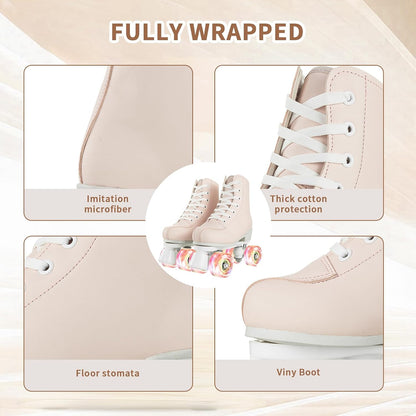 Roller Skates for Women and Men PU Leather High-top Adult Roller Derby Skate Wheels Light Up Roller Skate Four-Wheel Shiny Roller Skates Unisex