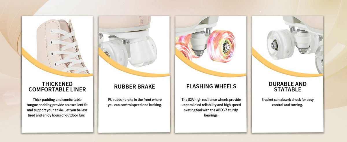 Roller Skates for Women and Men PU Leather High-top Adult Roller Derby Skate Wheels Light Up Roller Skate Four-Wheel Shiny Roller Skates Unisex