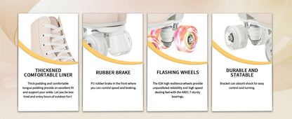 Roller Skates for Women and Men PU Leather High-top Adult Roller Derby Skate Wheels Light Up Roller Skate Four-Wheel Shiny Roller Skates Unisex