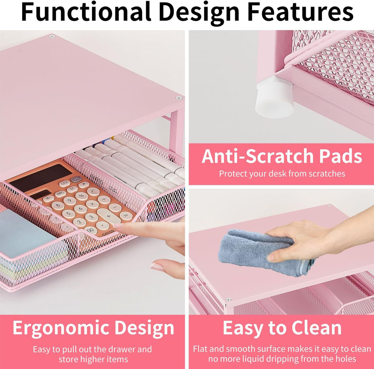 Small Pink Laptop Stand for Desk, Monitor Stand, Office Desk Accessories, Computer Desktop Stand with Drawer for Home, Office, School (Pink)