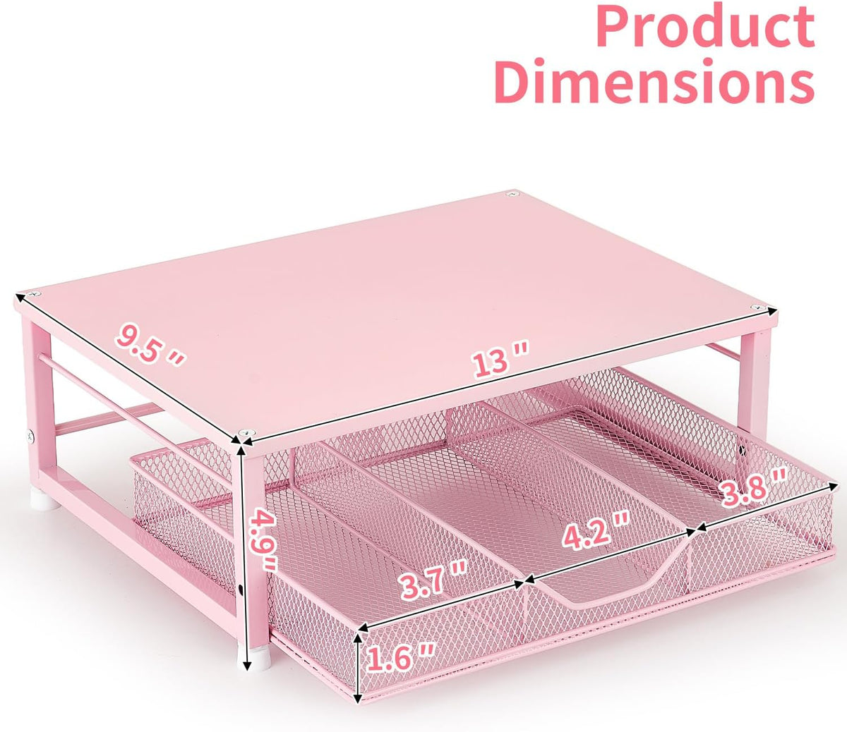 Small Pink Laptop Stand for Desk, Monitor Stand, Office Desk Accessories, Computer Desktop Stand with Drawer for Home, Office, School (Pink)