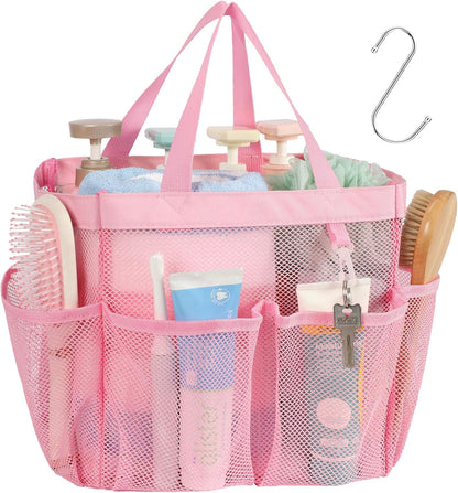Mesh Shower Caddy Portable - 8 Pockets, S-Hook, Shower Bag for Dorm Camping