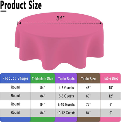 2 Pack Deep Pink Tablecloths, 84 Inch Round Disposable Plastic Table Cloths for Birthdays Graduations Restaurants Weddings Picnics Parties