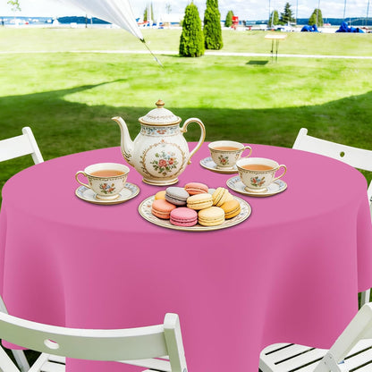 2 Pack Deep Pink Tablecloths, 84 Inch Round Disposable Plastic Table Cloths for Birthdays Graduations Restaurants Weddings Picnics Parties