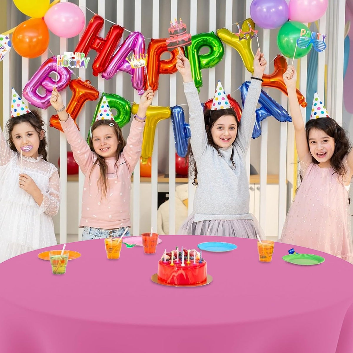 2 Pack Deep Pink Tablecloths, 84 Inch Round Disposable Plastic Table Cloths for Birthdays Graduations Restaurants Weddings Picnics Parties