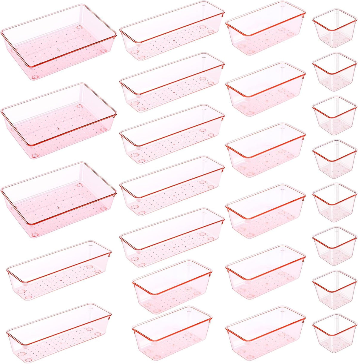 25pcs Pink Plastic Drawer Organizer Set, Clear Stackable Drawer Organizer,Kitchen Drawers Dividers for Bathroom, Office, Kitchen Cabinets and Dressing Tables