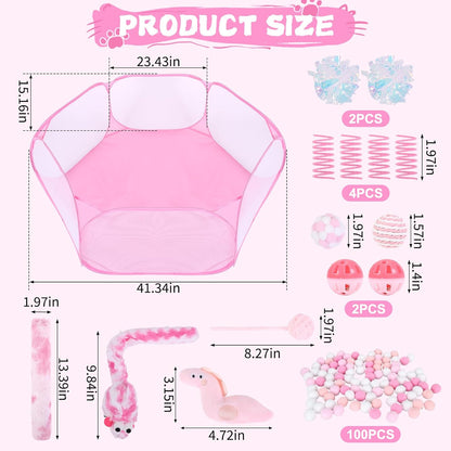 Pink Cat Ball Pit Include 115 PCS Interactive Cat Toys for Indoor Bored Self Play Enrichment Toy for Indoor Cats Interactive Fun and Exercise