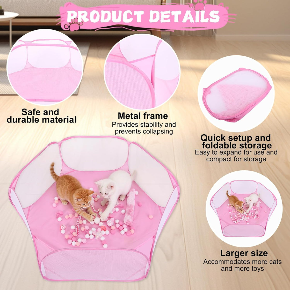 Pink Cat Ball Pit Include 115 PCS Interactive Cat Toys for Indoor Bored Self Play Enrichment Toy for Indoor Cats Interactive Fun and Exercise