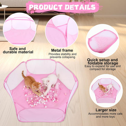 Pink Cat Ball Pit Include 115 PCS Interactive Cat Toys for Indoor Bored Self Play Enrichment Toy for Indoor Cats Interactive Fun and Exercise